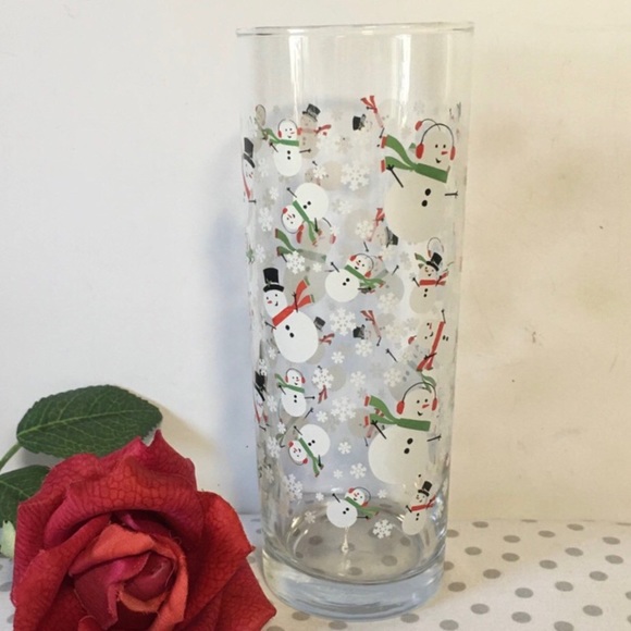 Xmas Barware Snowman Cera Tom Collins tall glass Clear glass with snowmen - Picture 2 of 8